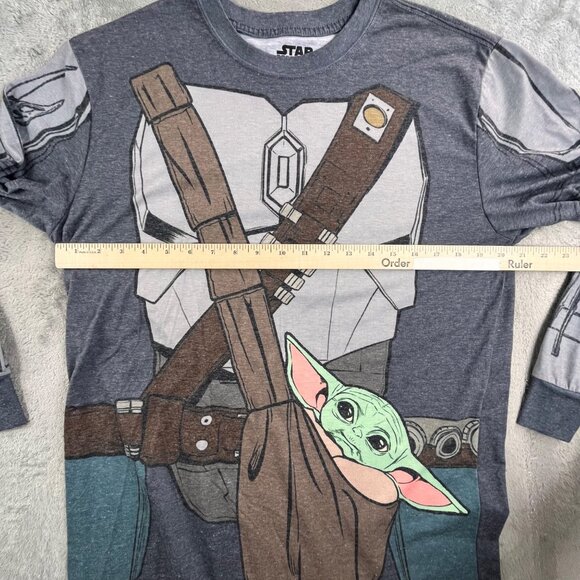 Star Wars Mandalorian Shirt Men Large Gray Baby Yoda Mad Engine Long Sleeve AOP - Picture 4 of 7